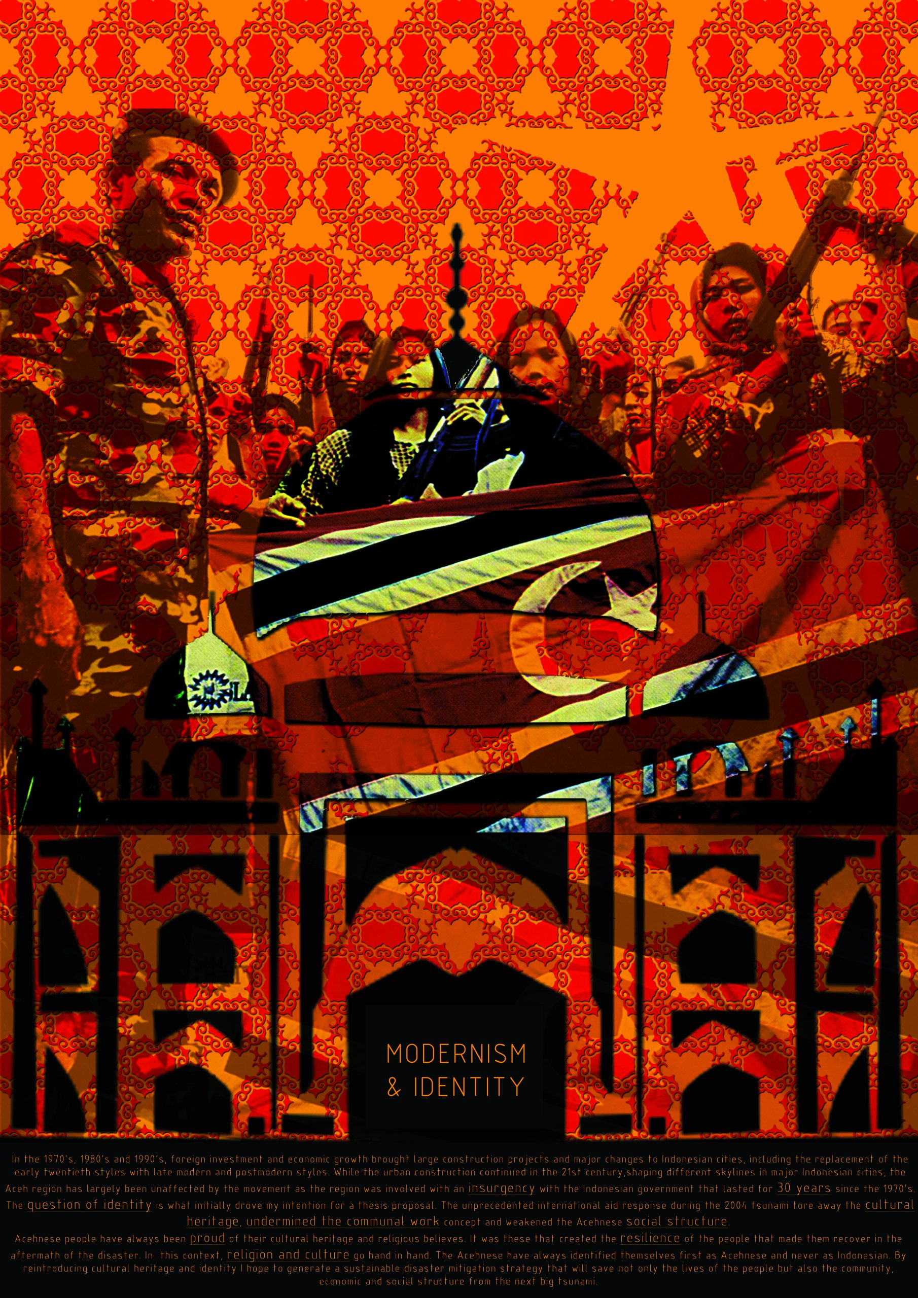 Image of a poster of a collage of a mosque and the Aceh Insurgency Army