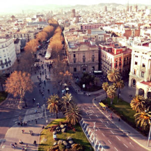 Image of Barcelona city Las Ramblas from high above ground