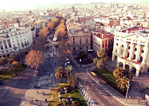 Image of Barcelona city Las Ramblas from high above ground